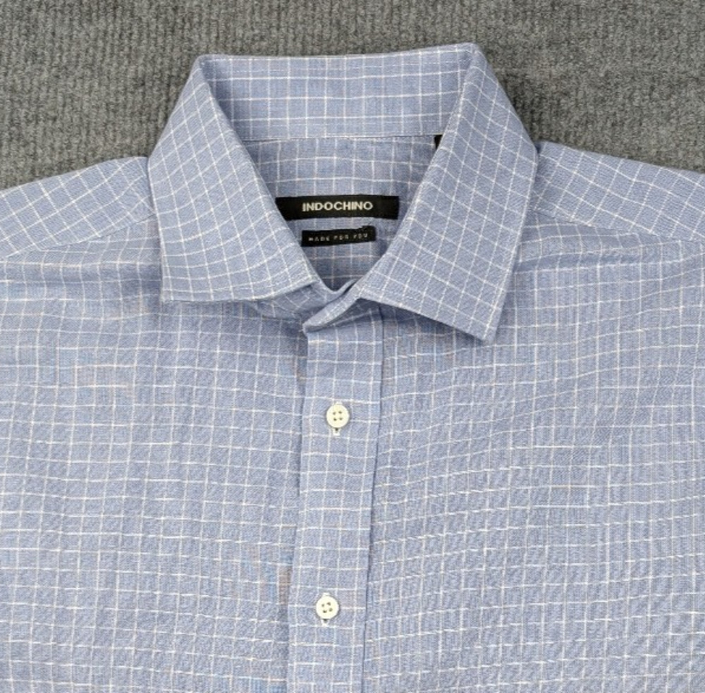 Indochino Button Up Shirt Mens Medium Cotton Career Timeless Windowpane Linen